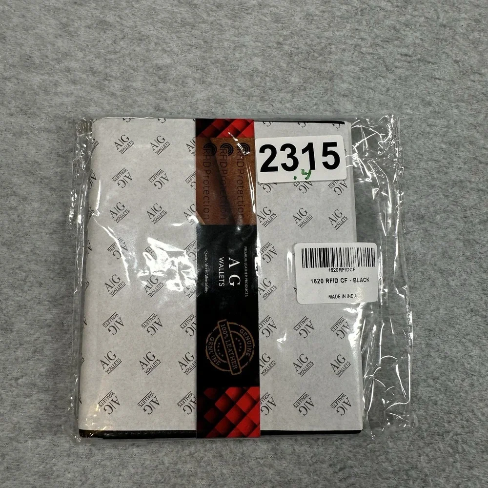 AG Wallets Genuine Leather RFID Bifold Men's Black Cowhide Billfold‎ NEW